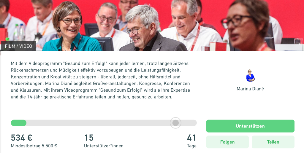Die Crowdfunding-Kampagne "Gesund zum Erfolg!" ist on